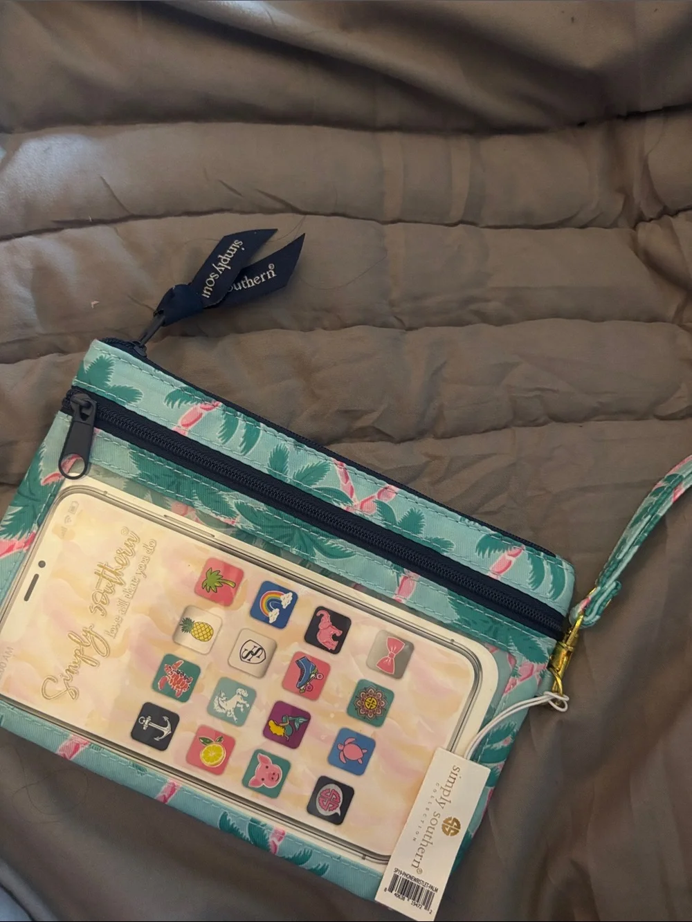 Simply Southern Teal Flamingo Palm Phone Wristlet